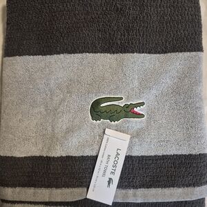 Lacoste Croc Logo Striped Bath Towel - Gray & Dark Gray
